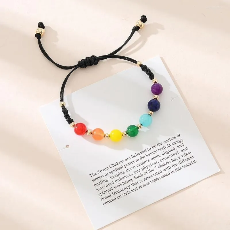 Braccialetti con ciondoli 7 Chakra Perline in pietra naturale Bracciale in cristallo per donna Uomo Catena intrecciata Perlina Reiki Regalo di gioielli spirituali per lo yoga P6K4