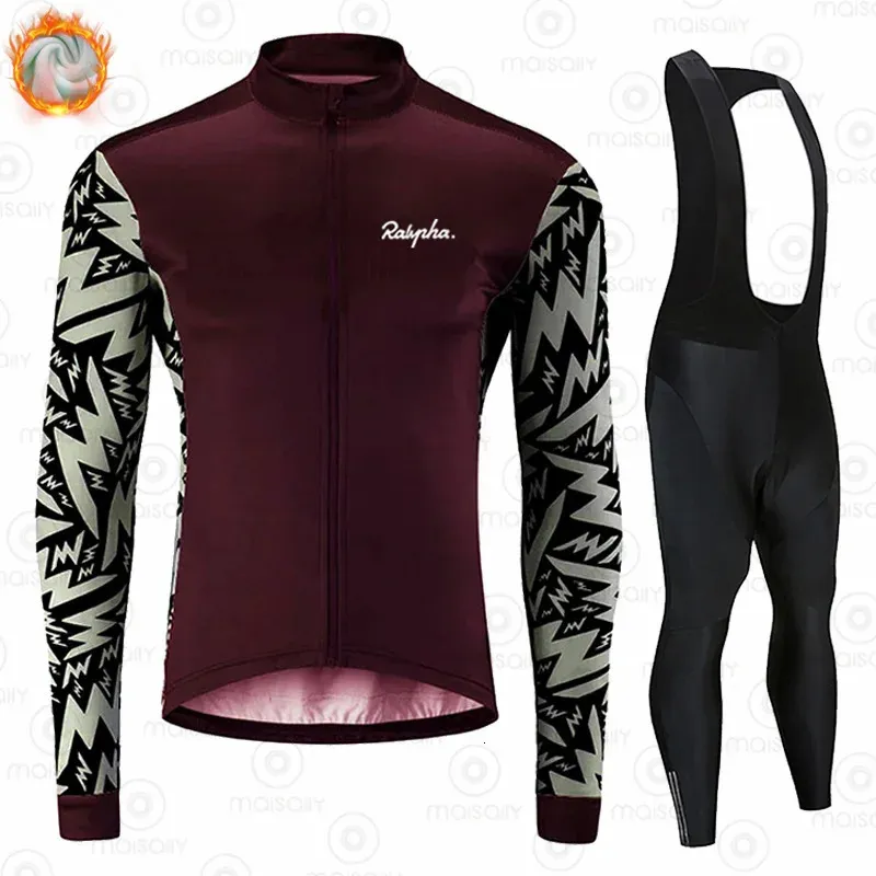 Cykeltröja sätter Ralvpha Winter Thermal Fleece Set Men Mountian Bicycle Clothing Wear Ropa Ciclismo Bike Racing Raphaful 231127