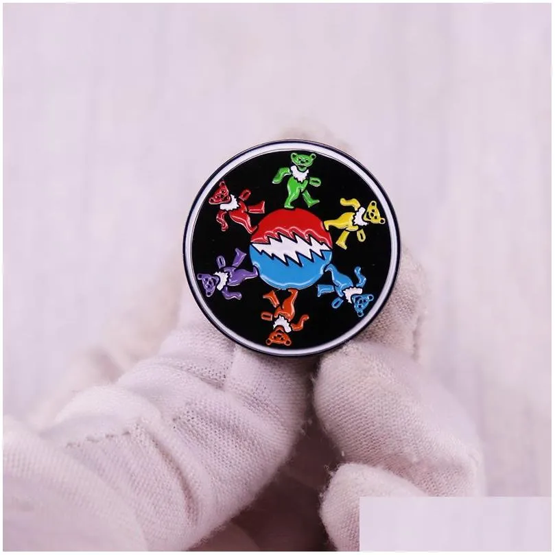 Cartoon Accessories Gratef Dead Dancing Bears Band Enamel Brooch Psychedelic Rock Lapel Pins Badge Jewelry Accessories Gift Drop Deliv Dhk6K