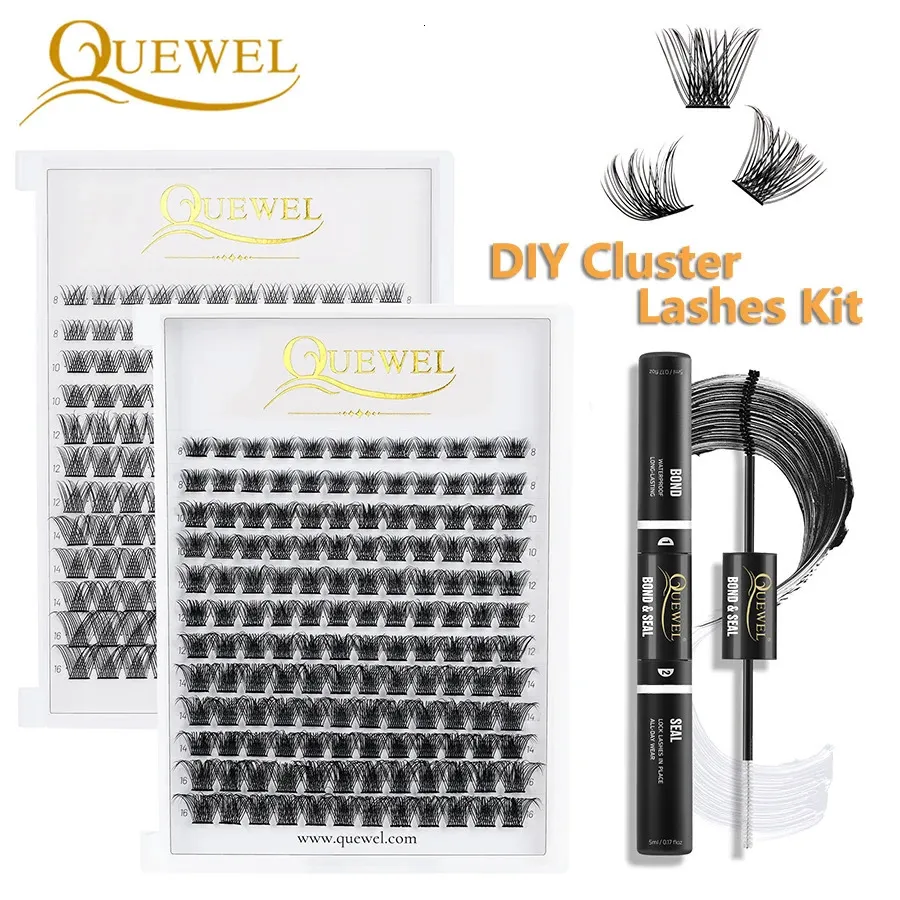 Cílios postiços Quewel Lashes Kit 144pcs Cluster Lashes Home DIY Lash Extension 8-16mix com ligação de longa duração e vedação de cola à prova d'água 231128