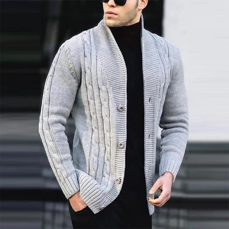 Men's Sweaters 2023 Winter Long Sleeve Stand Collar Knitwear Warm Button Solid Coats Fashion Twist Knit Tops Men Clothing
