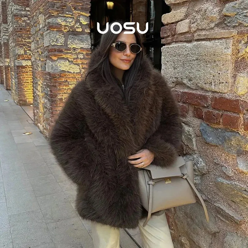 Luxury Womens Eco Coat Exclusive Fluffy Furry Fur Fluffy Winter
