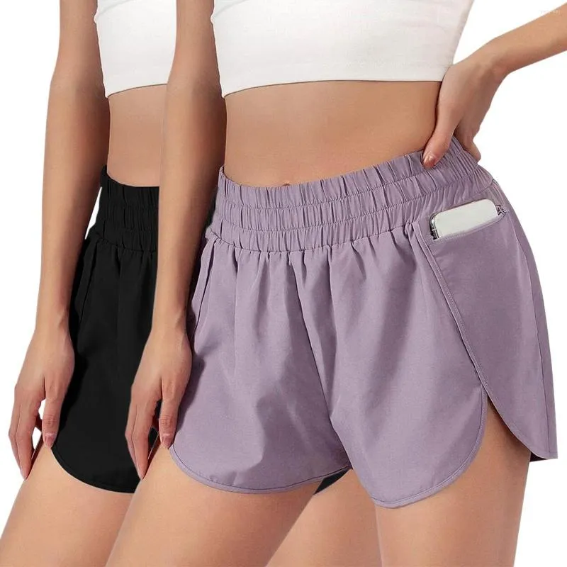 Shorts femininos femininos 2pcs executando o treino elástico calça de cintura atlética Pocket Women's Women's