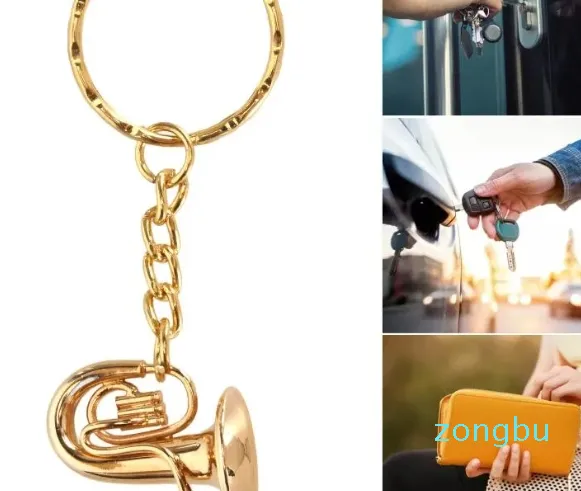 Porte-clés en laiton Tuba, chaînes miniatures d'instruments de musique dorés pour l'anniversaire de remise des diplômes