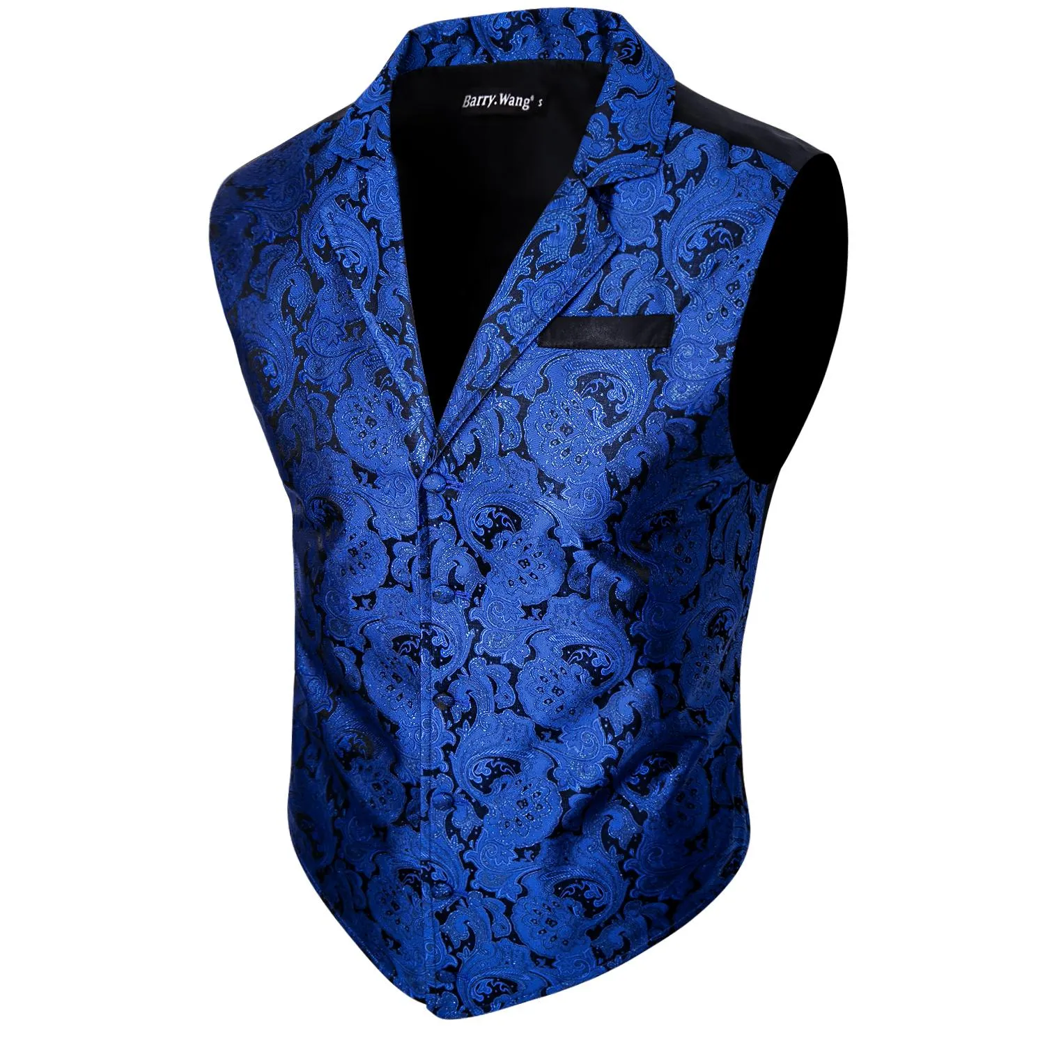 Blazers Azul para hombre Singlebreasted Paisly Chaleco de seda Traje Collar Nueva llegada Otoño Chaleco de traje sin mangas para hombre Barry.Wang Diseñador