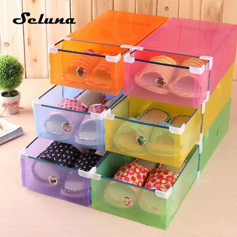 Bins Box Closet Organizer Transparent Plastic Stackable Shoe Boxes Case Storage Container Office Foldable Clear Drawer W0428