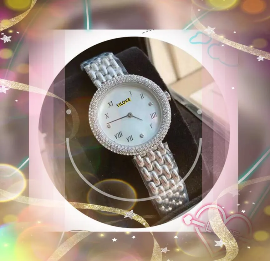 2024 Femmes Amoureux Montre Quartz Mouvement Horloge Rétro Affaires Loisirs Luxe En Acier Inoxydable Plein Diamants Bague Ultra Mince Petit Bracelet Montre-Bracelet Cadeaux
