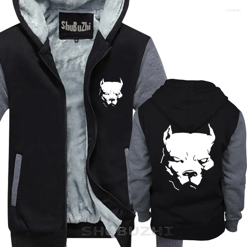 Men's Hoodies Male Funny Present PITBULL American Pit Bull Spiked Dog Collar Mens Warm Coat Men Thick Jacket Print Cotton Sbz5188