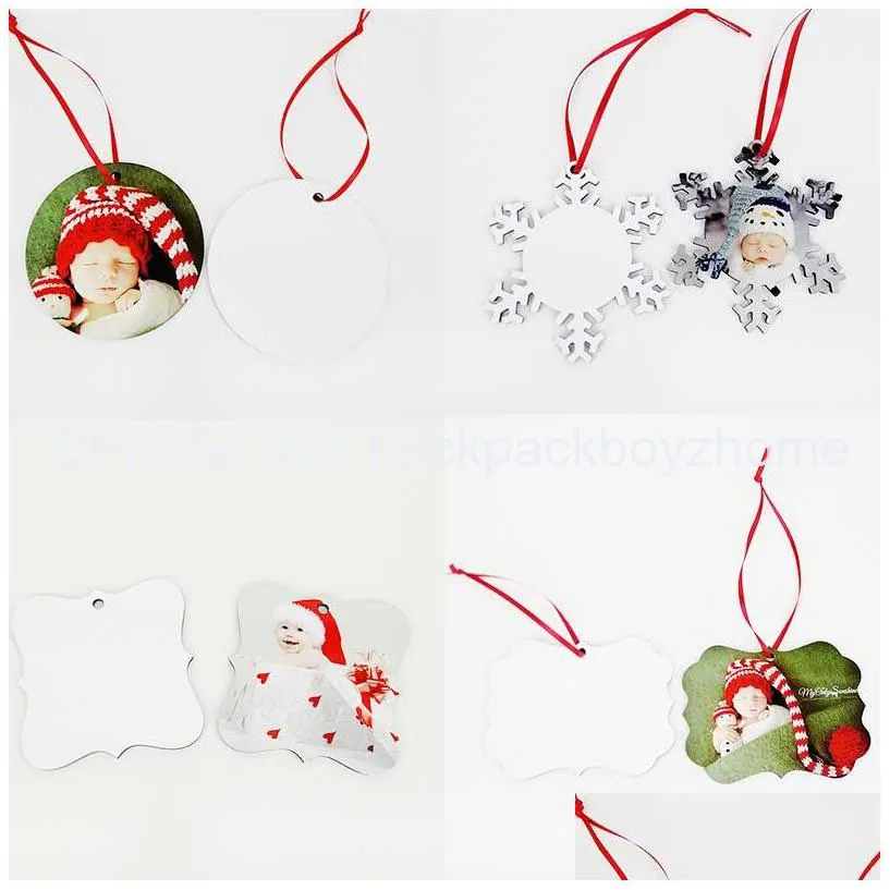 Decorazioni natalizie Sublimazione Mdf Ornamenti Tondo Quadrato Forma di neve Stampa a trasferimento Natale in bianco personalizzabile con consegna a goccia H Dhs9C