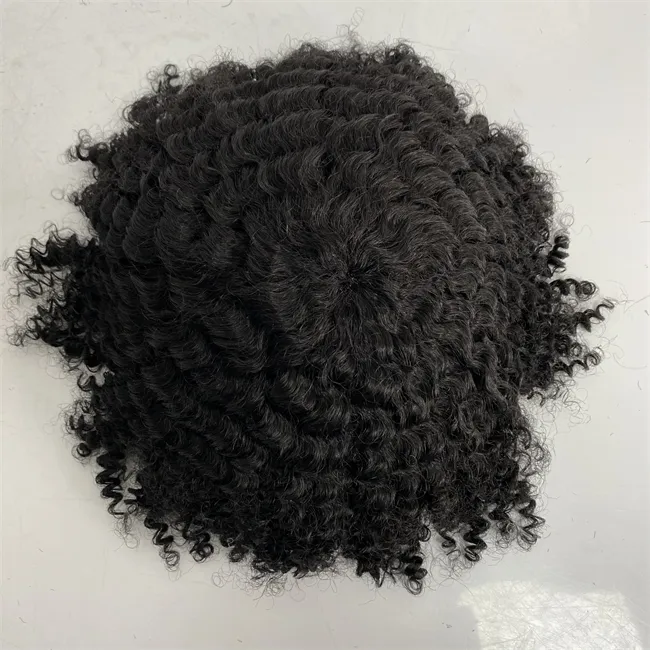 6 inches Brazilian Virgin Human Hair Replacement b# Black Color 10mm Wave Full Lace Toupee for Black Men