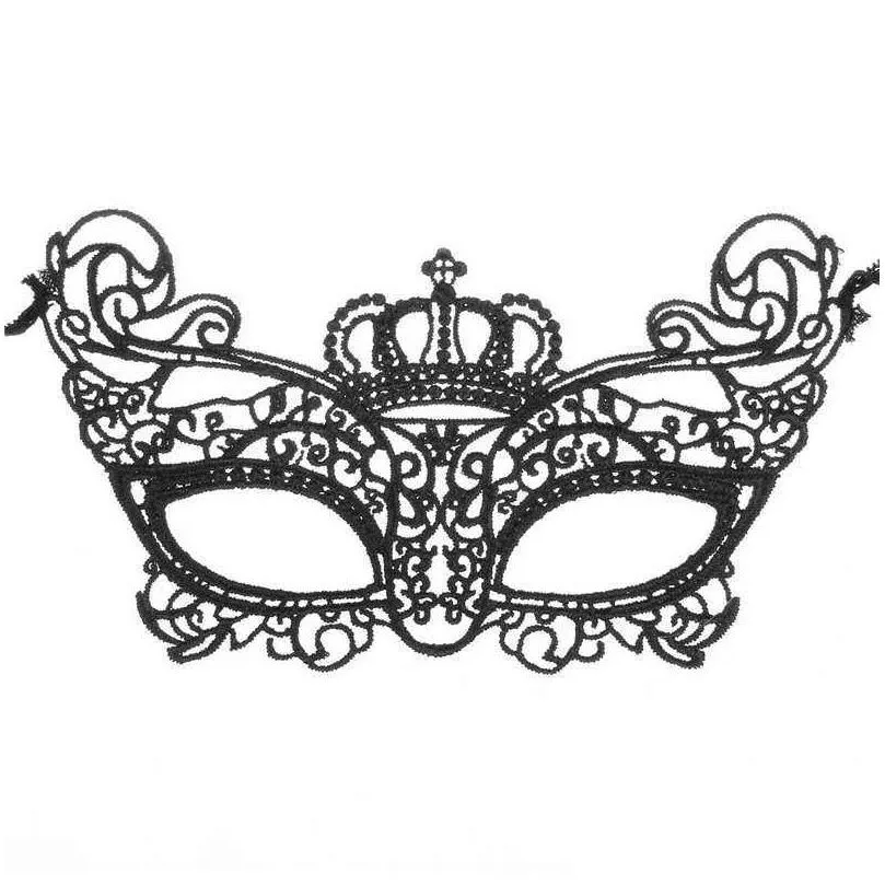 Party Masks Halloween Masquerade Mask Women Lovely Lace Crown Half Face Venetian Supplies Mardi Gras Noble Mysterious For Christmas Dhmst