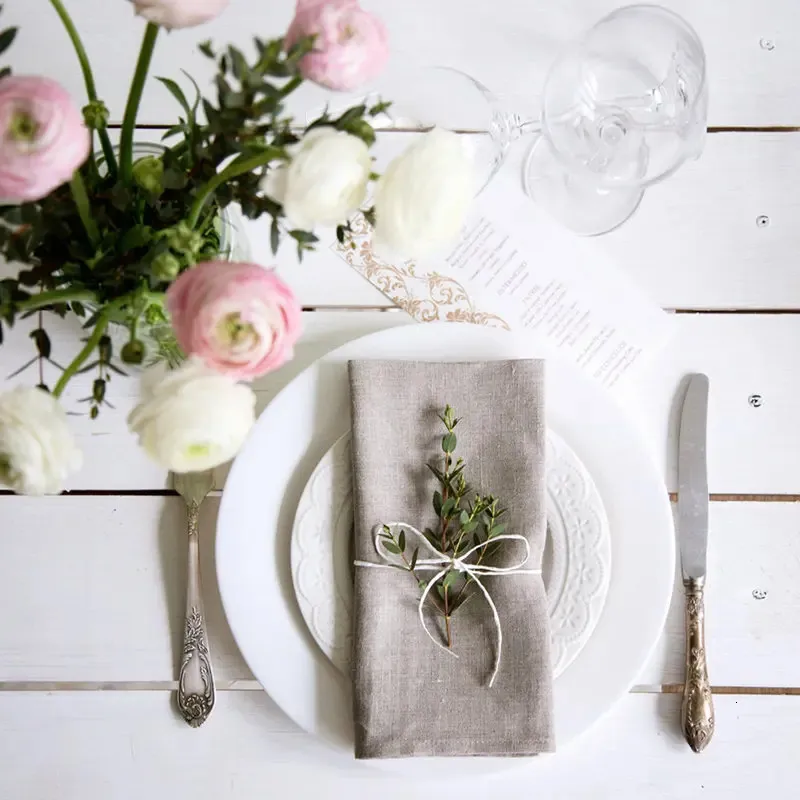 Serviette de Table en lin blanc, 12 pièces, pour dîner, fête de mariage, tissu, Cocktails, lavable en Machine, 231127