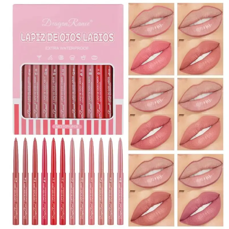 Lip Gloss 12 Pcs Lip Liner Lápis Definir Longa Duração À Prova D 'Água Lip Liner Lápis Antiaderente Cup Lip Maquiagem Lápis Ultra Fine Lip Liners 231128