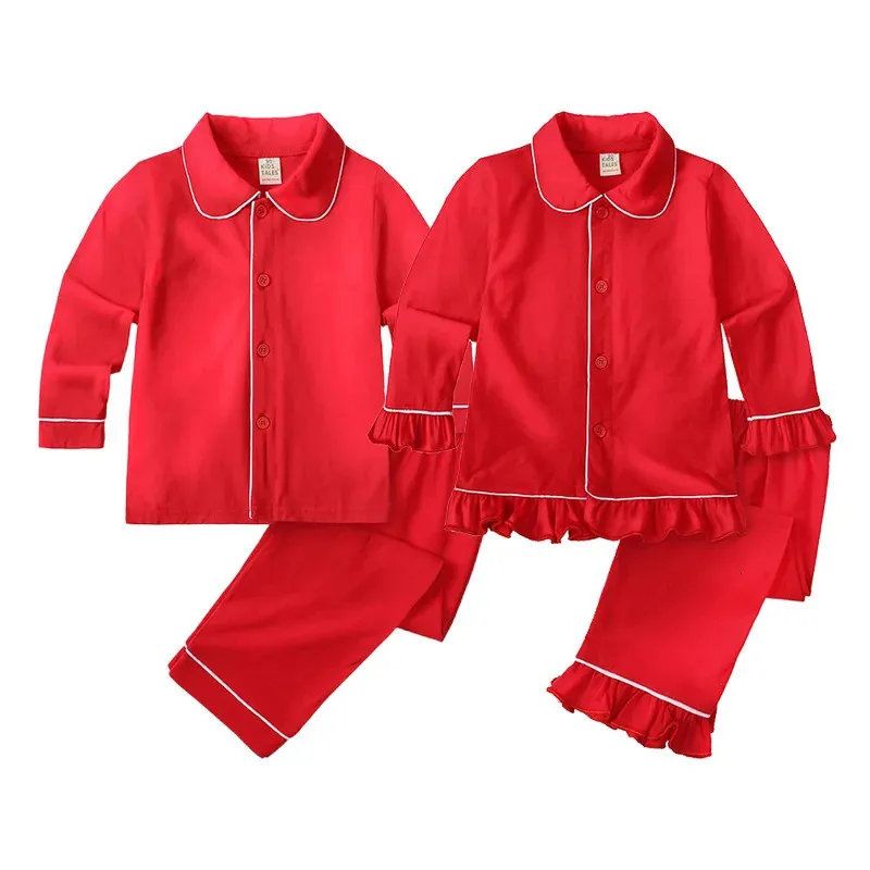 Пижамы Зимние Рождественские красные хлопковые пижамы Детская одежда Комплекты из 2 предметов Пижамы для маленьких девочек и мальчиков Пижамы с длинными рукавами и штанами Детский костюм 231127