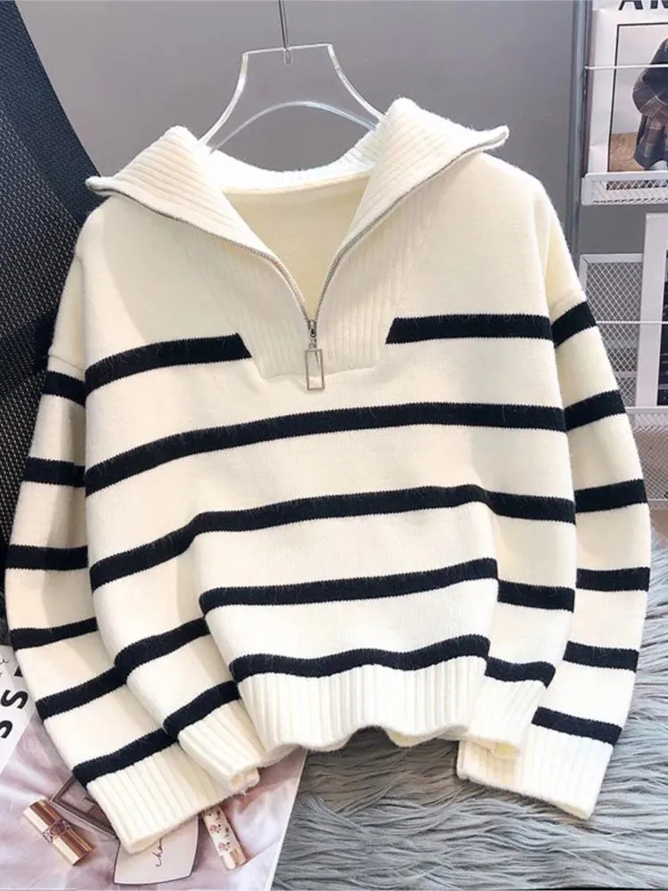 RDMQ Womens Casual Striped Knitted Sweater: Fashionable RDMQ Womens Casual Striped Knitted Sweater: Fashionable