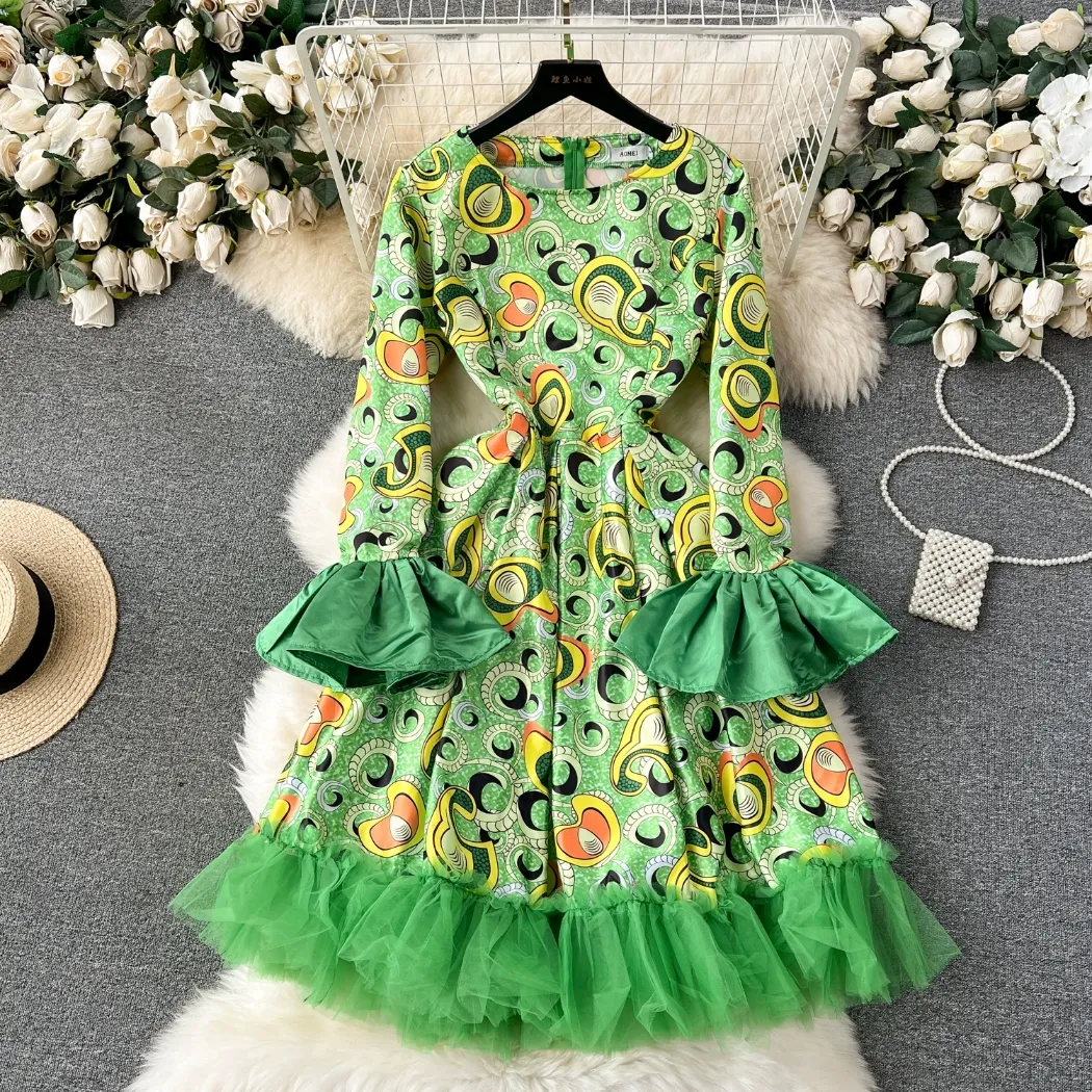European and American linen A-line dress with flare sleeves and empire waistline, knee-length, graphic print, ruffled edges from Dhgate Basic & Casual Dresses - price 62.44 European and American linen A-line dress with flare sleeves and empire waistline, knee-length, graphic print, ruffled edges from Dhgate Basic & Casual Dresses - price 62.44