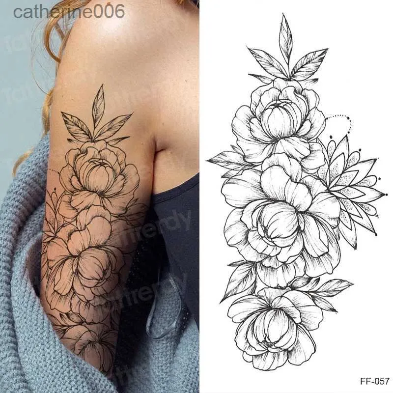 Black And White Rose Sleeve Tattoos For Women