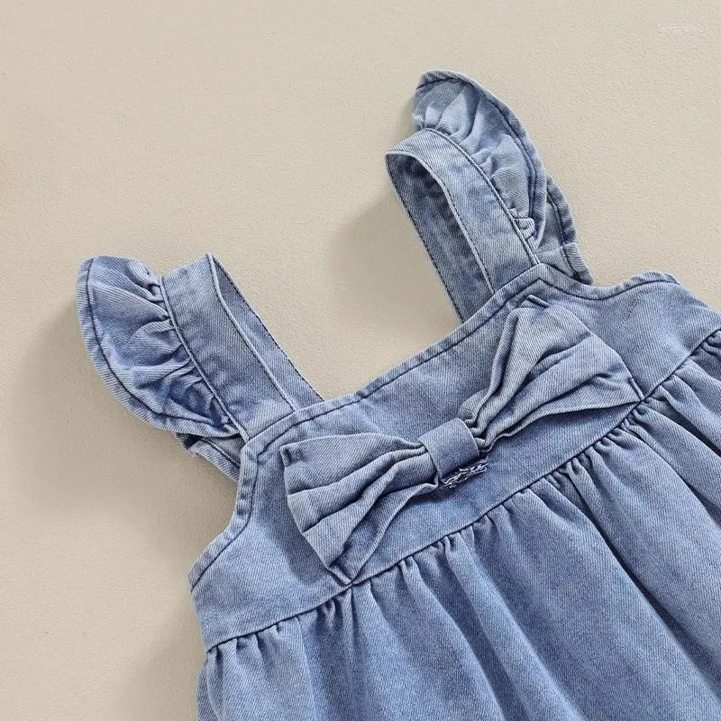 Robes de fille enfant en bas âge bébé robe en Denim à volants sans manches une ligne avec nœud Jean été mignon vêtements de jeu