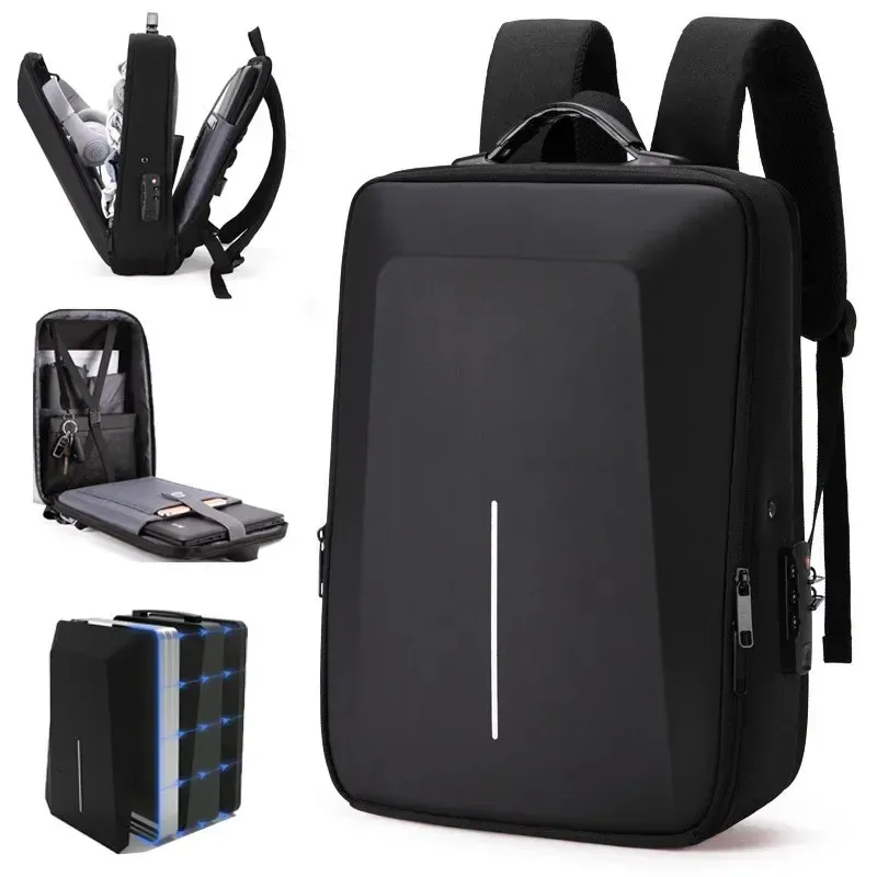 Sac à dos pour ordinateur portable d'affaires pour hommes, sacs d'école avec Usb, mot de passe de la vie quotidienne, antivol, sac à dos étanche à coque rigide 231124