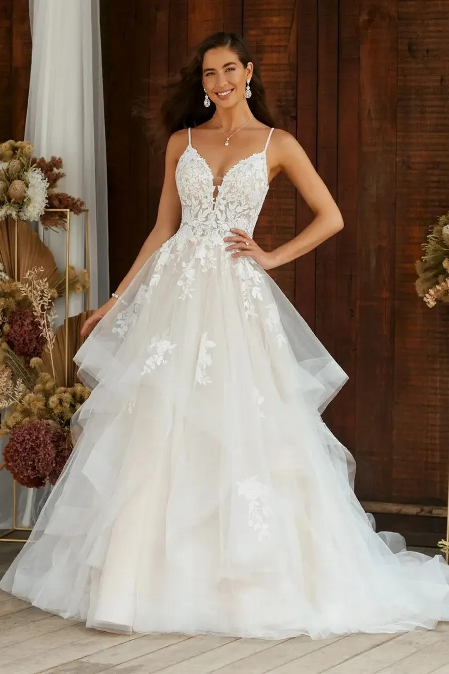chinese dress ladies Casablanca Bridal 2376 Karina Size 14, 20 Fit and Flare Wedding Dress Bridal Gown Lace Off The Shoulder, 20 / Ivory/Nude/Ivory/Silver main image 1