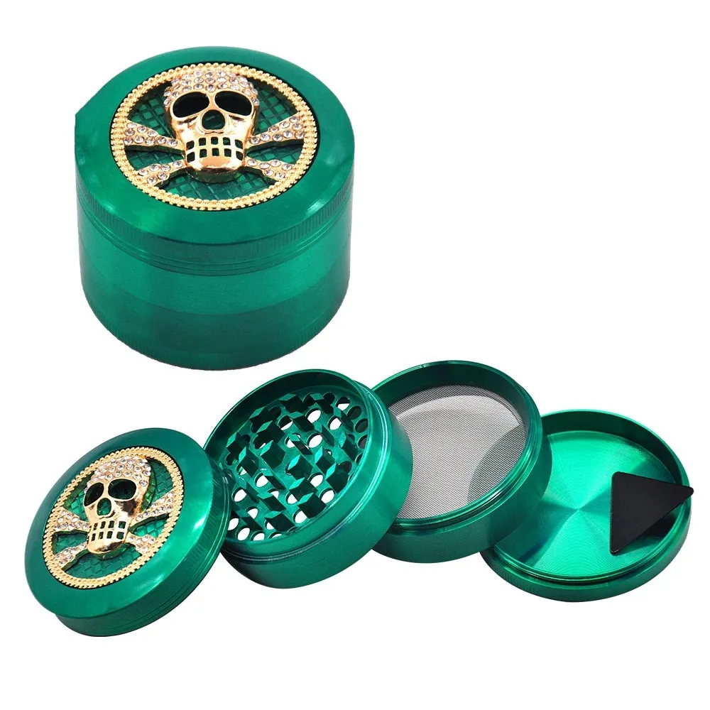 Nieuwe zinklegering diameter 63mm Skull gem Slijpmachines Roken Kruiden Spice Crusher Metalen Grinder 4 Lagen metalen molen