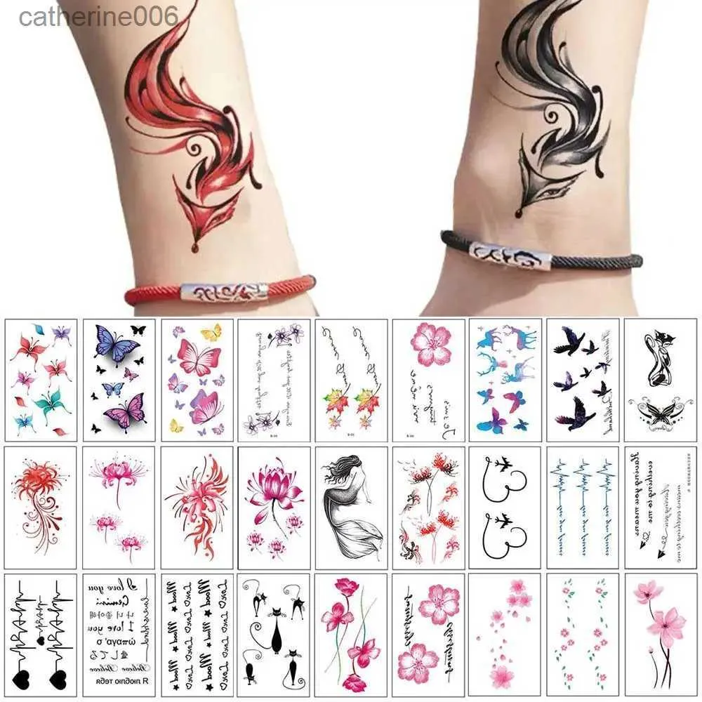 Tatouages autocollants de dessin colorés 30 pièces tatouages temporaires dessin coloré tatouages autocollants autocollants de corps imperméable faux tatouage Art durable Art StickersL231128