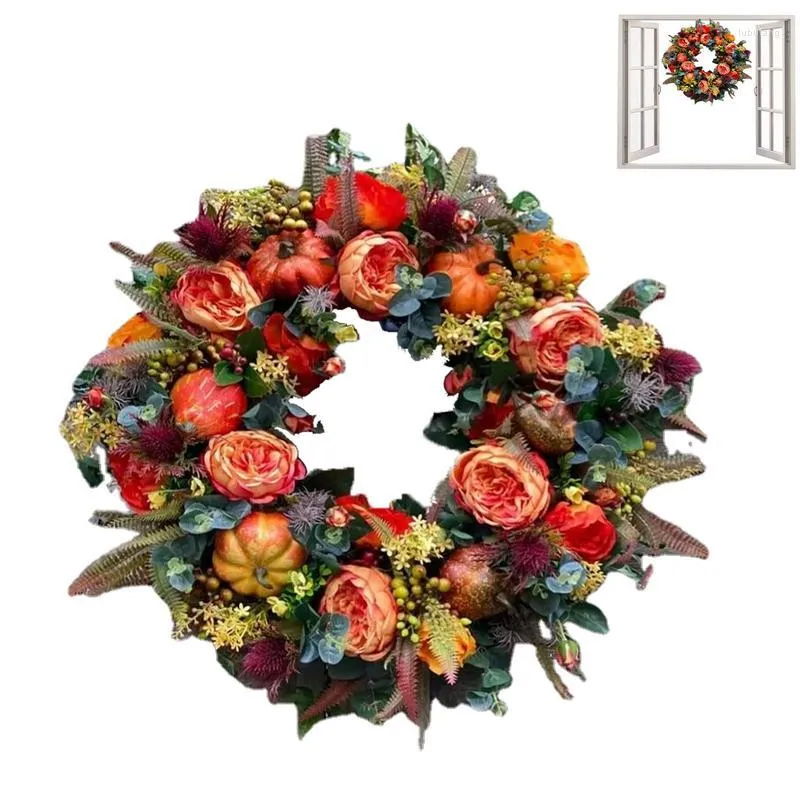 Decorative Flowers Artificial Fall Wreath Thanksgiving Christmas Halloween Decoration For Home Farmhouse Decor And Festival Celebration