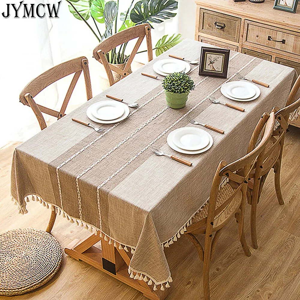 Table Cloth Cotton Linen Tablecloths Wrinkle Free AntiFading Tassel Rectangle Indoor Outdoor Dining Cover 231127