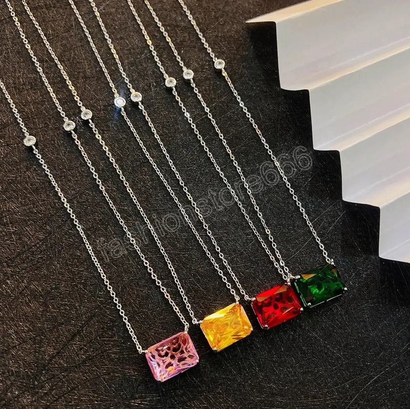 Rechthoek gesneden kubieke zirkonia geboortesteen hanger ketting voor vrouwen zilveren kleur sleutelbeen ketting mode juwelen feesten accessoires