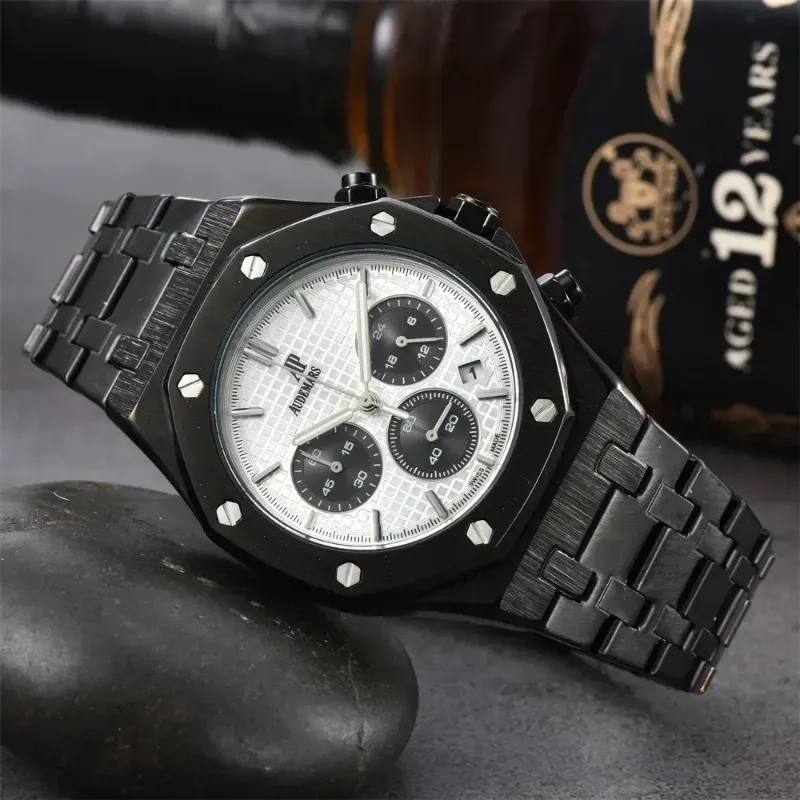 Pełna funkcja Sapphire Męskie zegarek AP Six Needles Mens Kwarc zegarek zegarek ze stali nierdzewnej Automatyczny projekt projektanta Multifunkcja Chronograph Man Watches