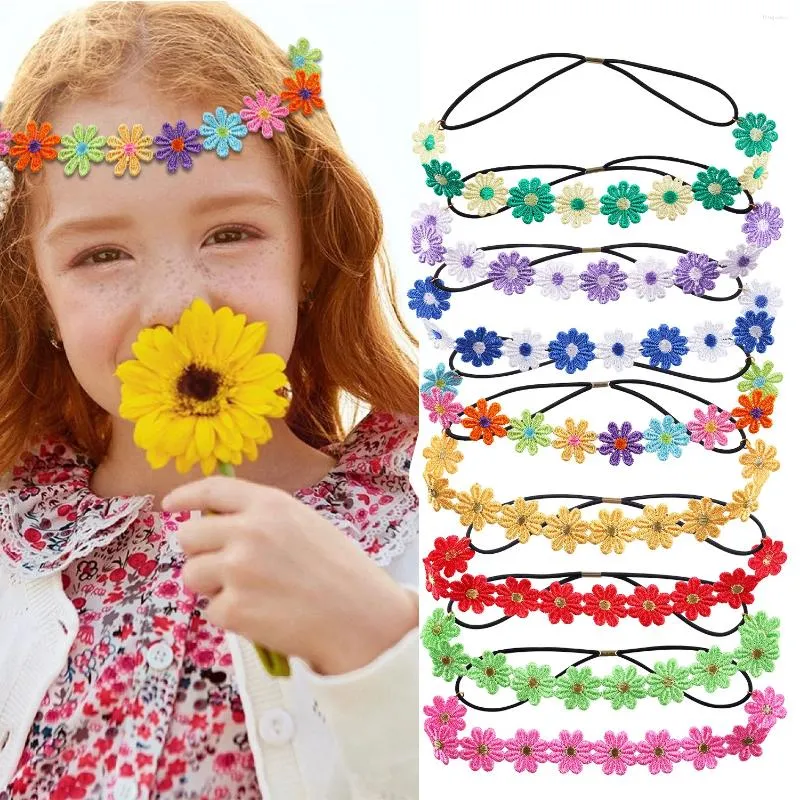 Hair Accessories Daisy Flower Headband Sunflower Hippies Crown Wreath Bohemian Floral Headpiece For Spring Tourism Wedding Festivals Party