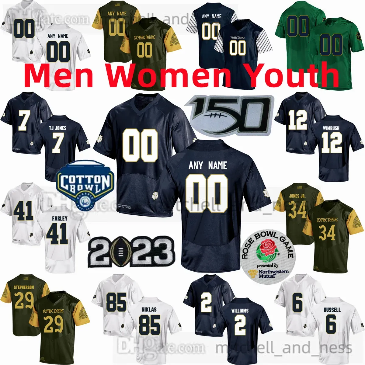 Camiseta de fútbol personalizada S-6XL de la NCAA Notre Dame Fighting Irish 18 Steve Angeli 12 Tyler Buchner 33 Sam Assaf 3 Logan Diggs 16 Deion Colzie 37 H