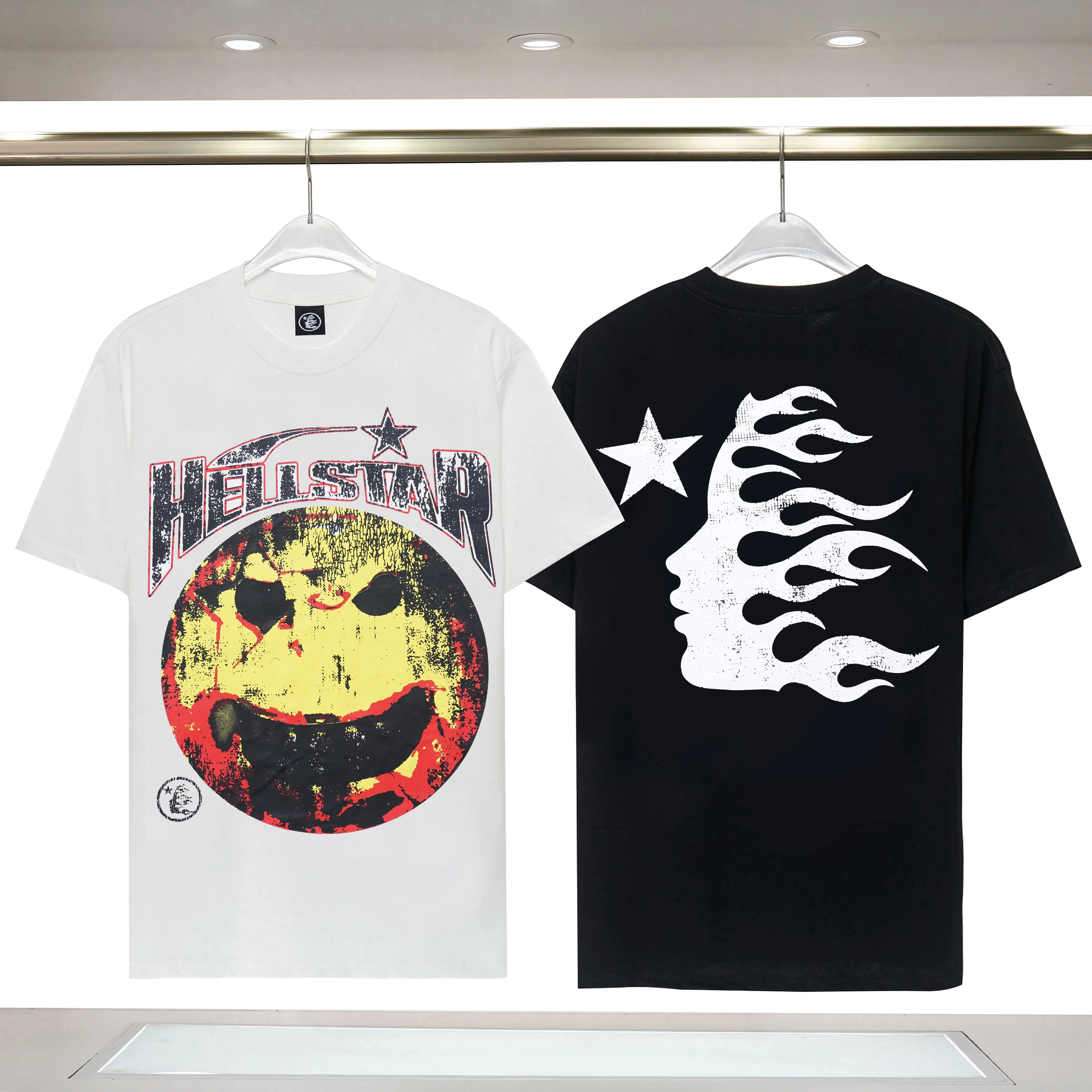 Herren Plus Tees T-Shirt Hellstar Studios Portrait Print Kurzarm Herren Damen T-Shirt Unisex Baumwoll-Top Herren Retro T-Shirt Sommer lockeres T-Shirt Rock