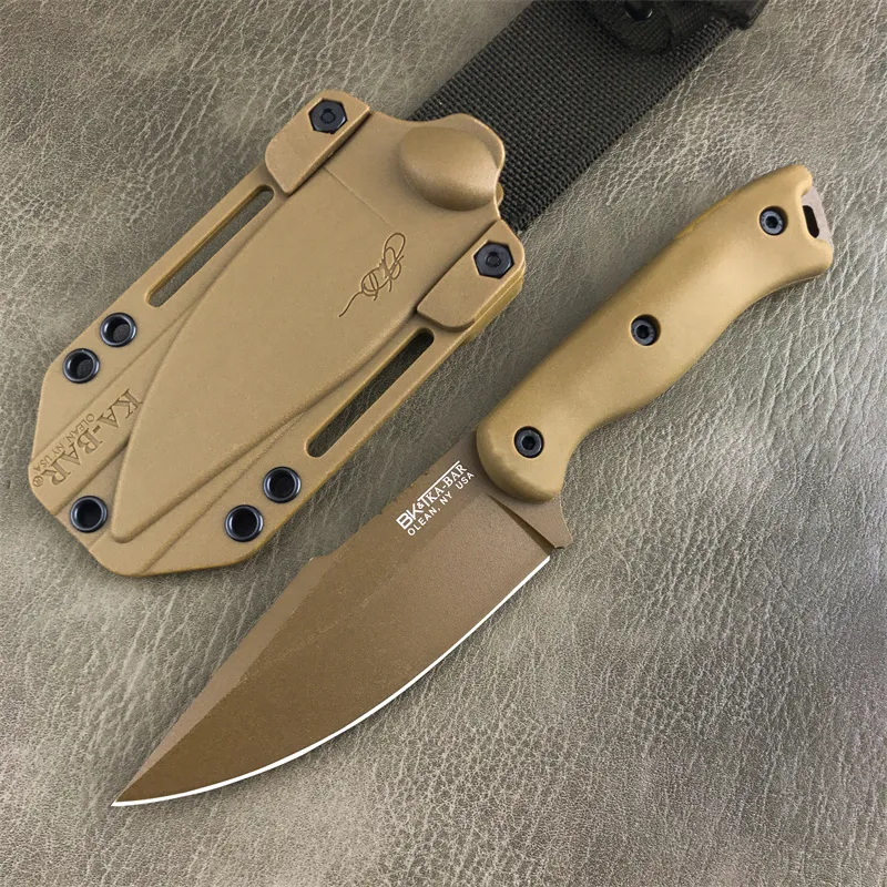 Fixed Blade Knife BK18 Short Harpoon Tan Harpoon Point Blade Outdoor Combat Straight Knife Camping Hunting Tactical Defense Utility Knives 535 4850 3300 15080 176