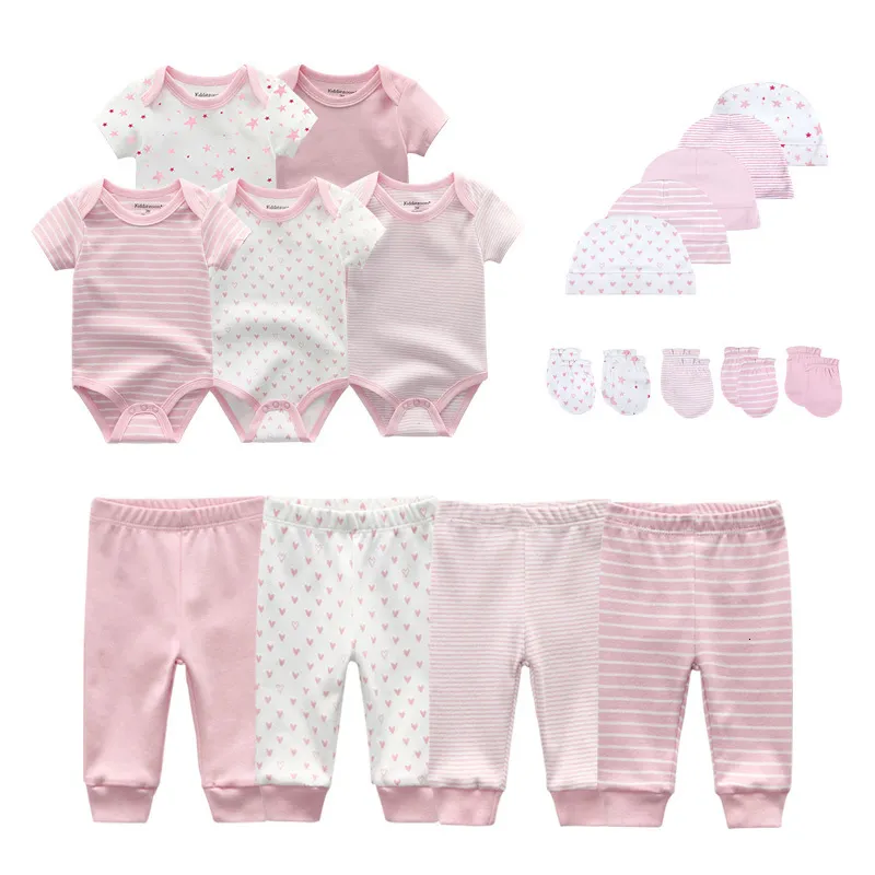 Pagliaccetti Cotone Solid Born Baby Set Unisex BodyPantaloniCappelliGuanti Ragazza Ragazzo Vestiti Manica corta Roupas de bebe 230427