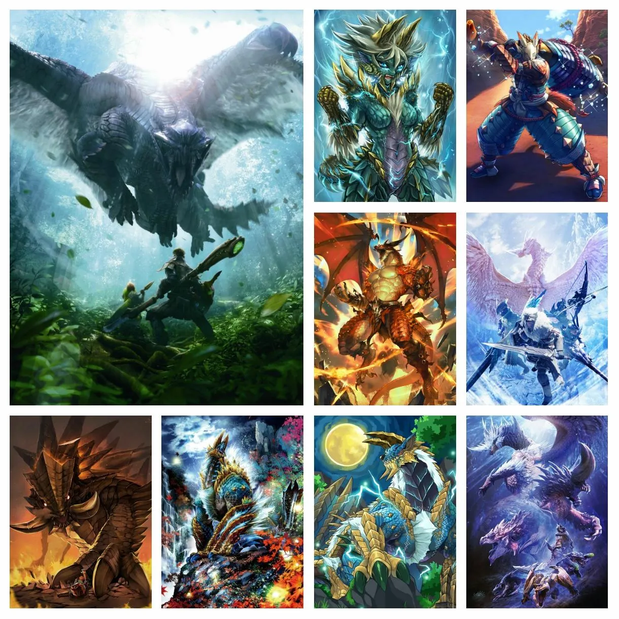 Stitch Diy Monster Hunter pintando Full Diamond Craft Wall Art Classic Game Picture Picture Mosaic Cross Stitch Bordado Decoração de casa feita à mão