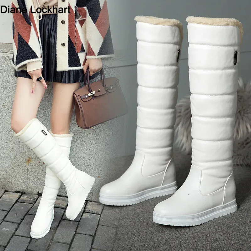 Bottes Hiver chaud rose blanc bottes de neige femmes chaussures talons bas genou bottes hautes femme plate-forme en peluche longs bateaux Mujer noir 34-43 231128