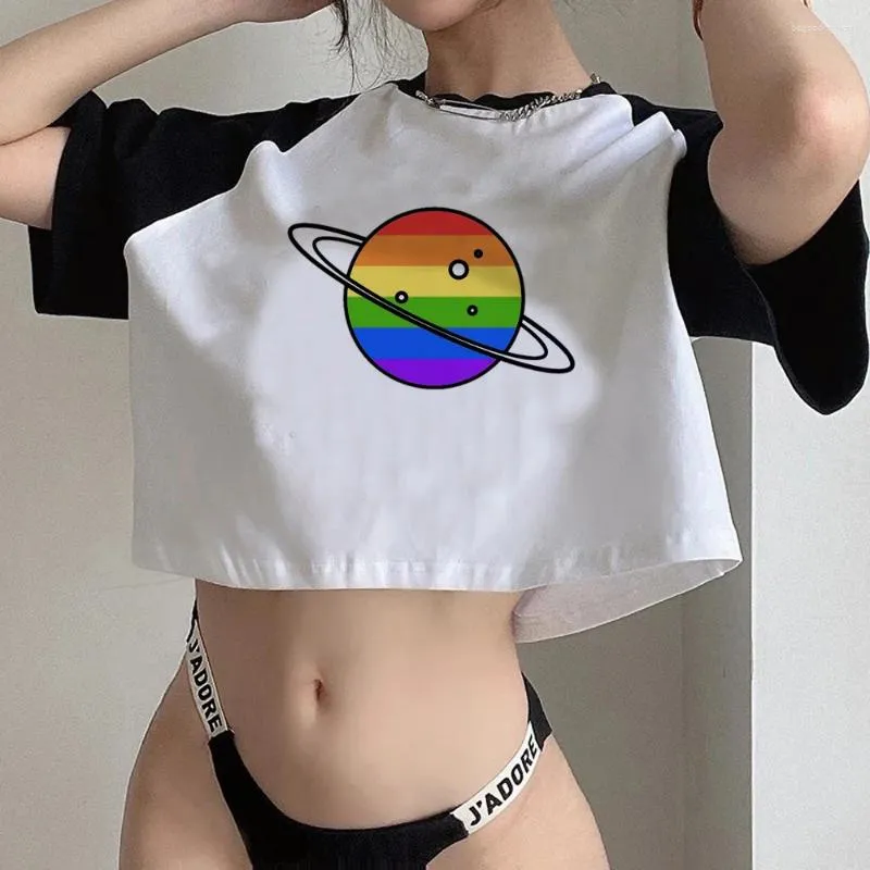 Damen T-Shirts Pride Shirt Cyber Y2k Hippie Crop Top Frau 90er Manga Streetwear 2000er Kleidung