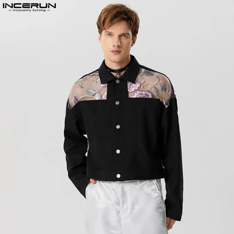 Herrjackor incerun toppar mode casual mens bakre lapptäcke ros spets jacquard jackor manliga beskuren långärmad kostym jackor s-5xl 231127