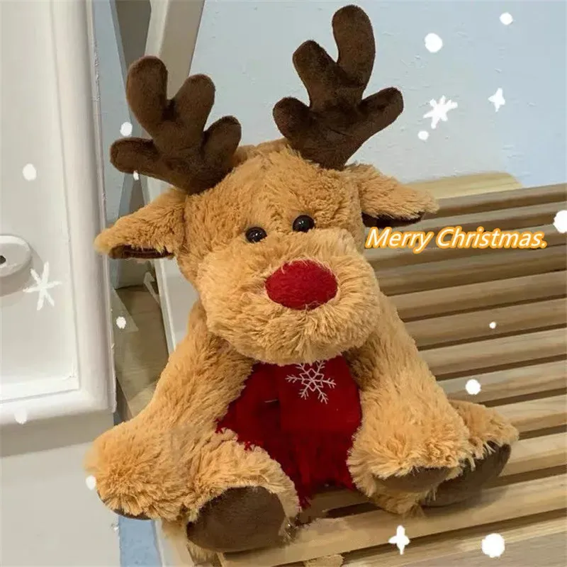 Christmas Toy 25cm Christmas reindeer scarf plush stuffed doll toy home sofa decoration gift 2024 New Year decoration accessories 231128