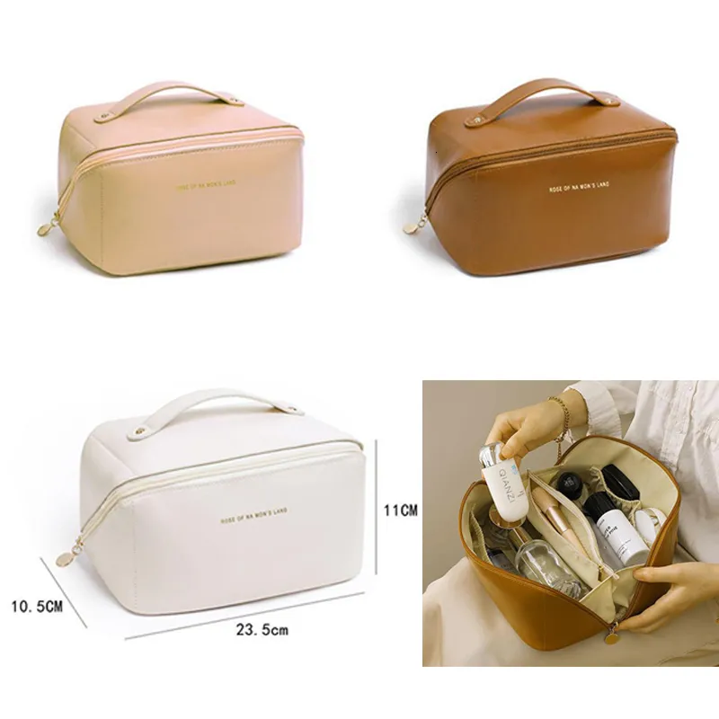 Astucci per cosmetici Astucci per trucchi portatili Borsa per cosmetici da viaggio in pelle di grande capacità Custodia impermeabile da donna Organizer da toilette multifunzione 230428