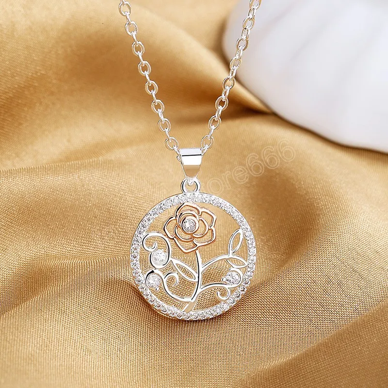 Collier pendentif en forme de fleur creuse pour femmes, couleur argent, chaîne clavicule, cadeau d'anniversaire, accessoires bijoux féminins