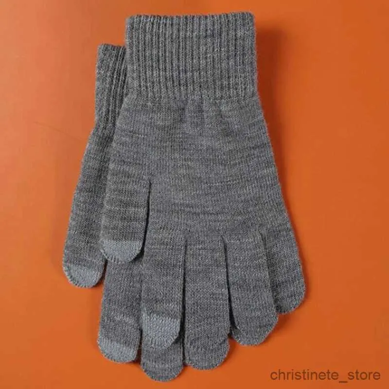 Mitaines pour enfants hommes minces Plus élastiques doigt complet écran tactile gants femmes hiver laine tricot cyclisme chaud conduite mitaines R231128