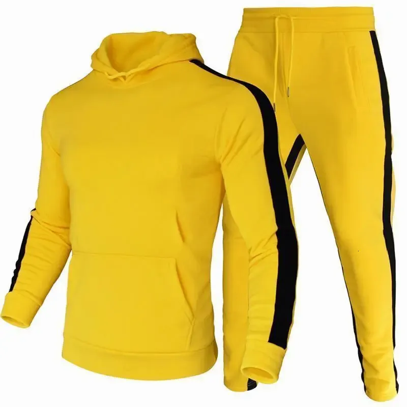 Fatos de treino masculino outono e inverno jogging ternos para homens listrado hoodiepants casual treino masculino roupas esportivas ginásio casual roupas suor terno 231127