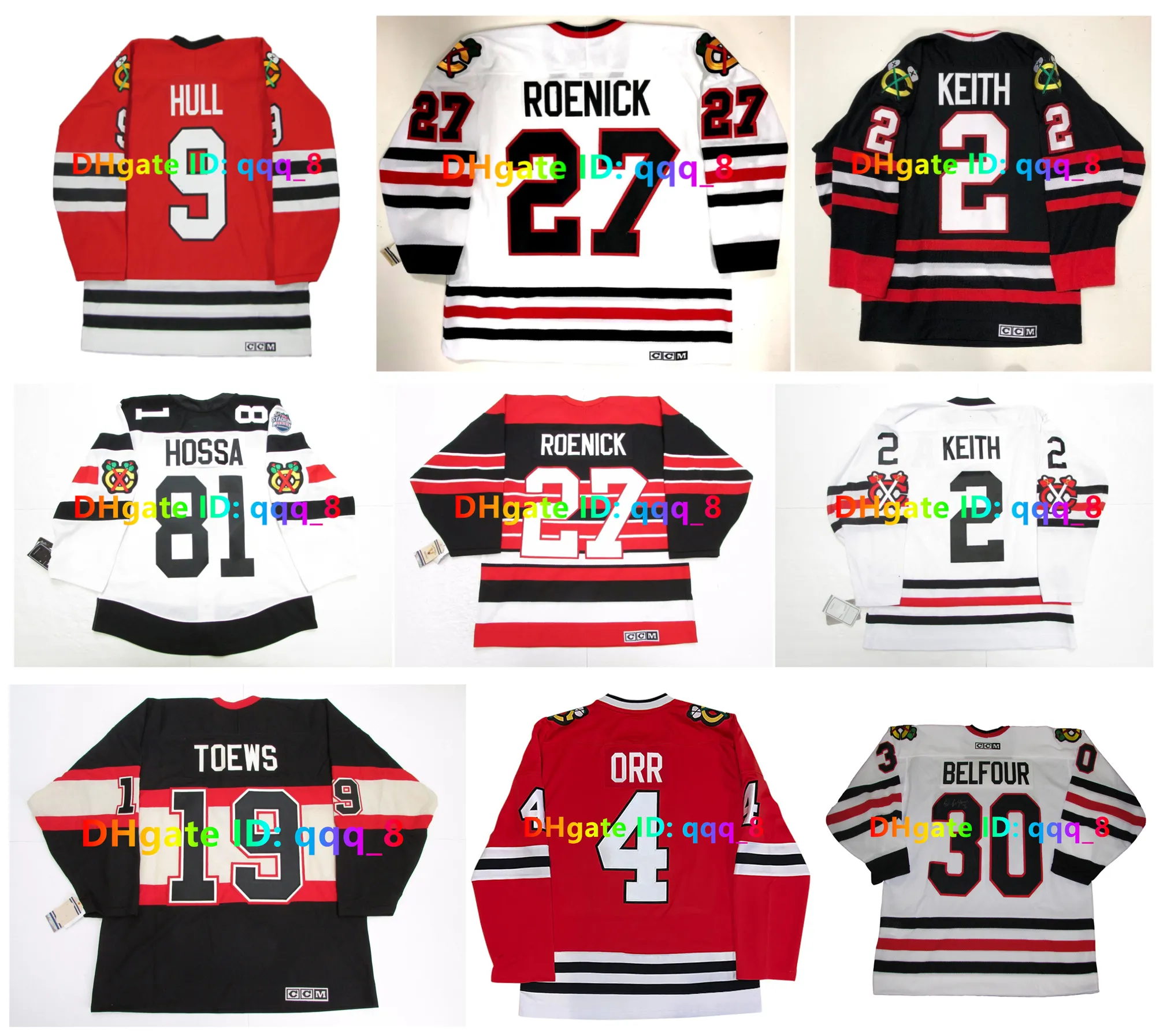 Jeremy Roenick Bobby Hull Custom CCM Throwback Blackhawk 하키 저지 스타디움 시리즈 겨울 클래식 Bobby Orr Ed Olczyk Denis Savard Dirk Graham Belfour Size S-4XL