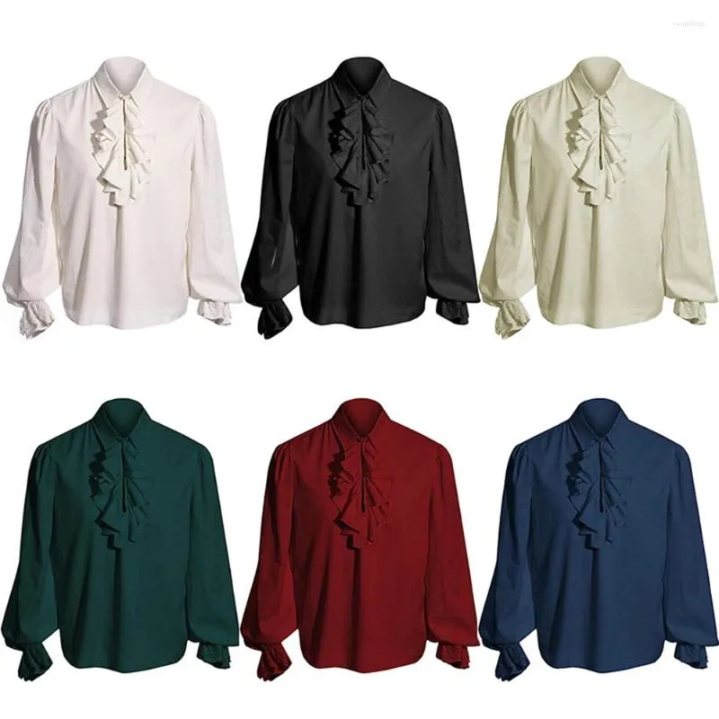 Men's Casual Shirts Halloween Cosplay Long Sleeve Shirt Retro Elegant Renaissance Victorian Steampunk Ruffle Pirate Medieval Costume