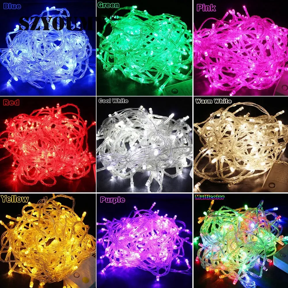 Lumière de Noël vacances en plein air 10 m 100 LED chaîne 8 couleurs rouge/vert/RGB fée lumières étanche fête noël jardin lumière LL