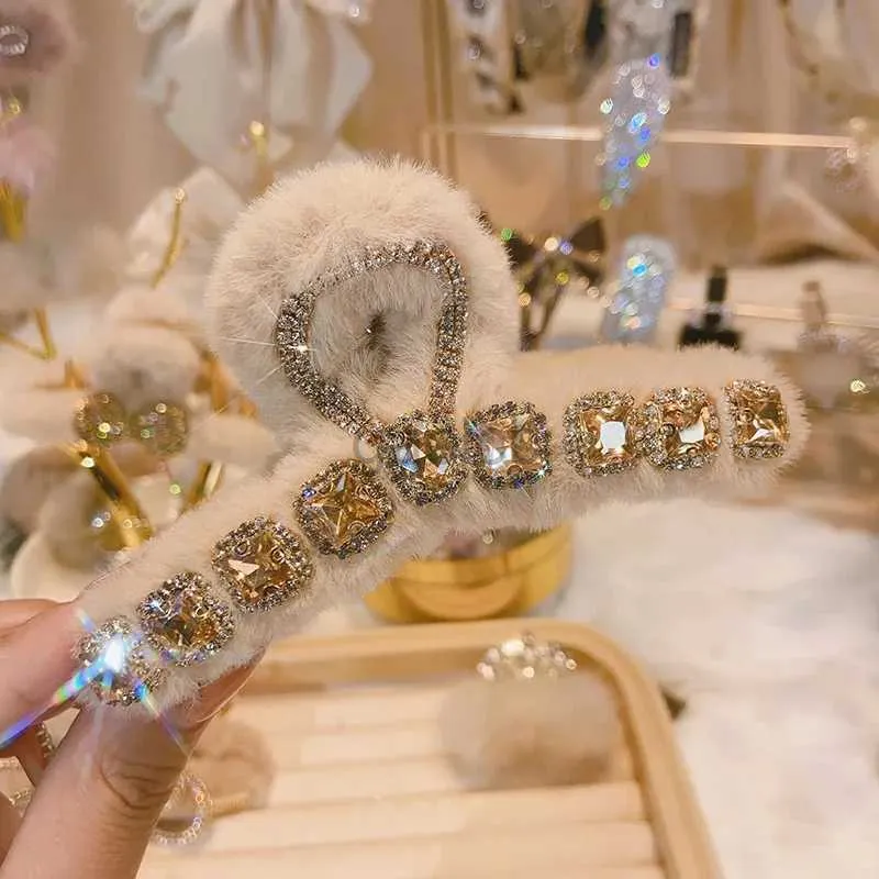 Kl mmor Korea Plush Crystal Hair Clips For Women Square Geometry