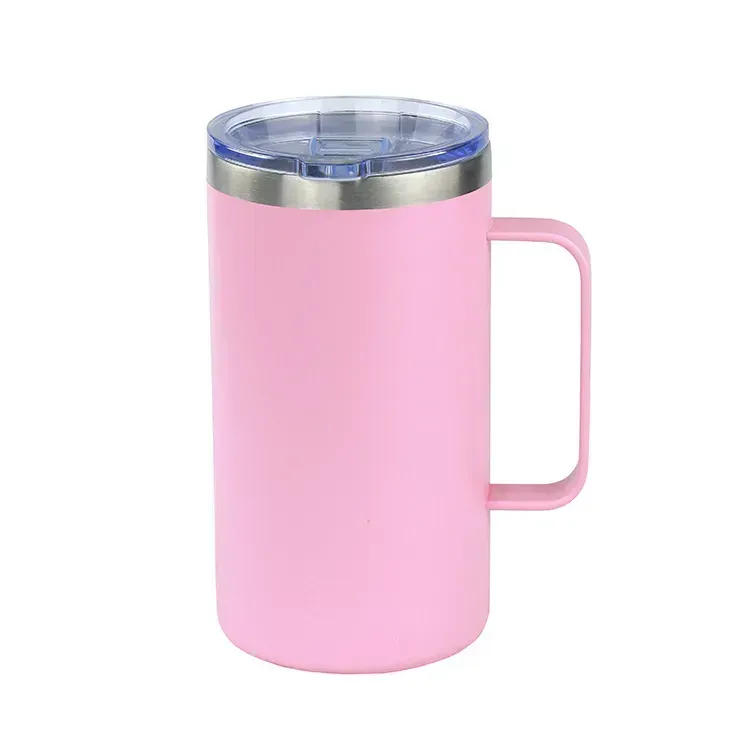 24oz Coffee mug with handle Stainless Steel Powder Coated Travel Tumbler Cup Vacuum Insulated Camping Mug with Lid 