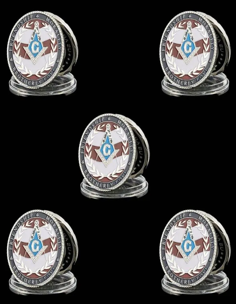 5pcs i zaakceptowane masony token rzemieślniczy srebrny srebrny srebrny symbole masońskie zbiórki monet 6135358